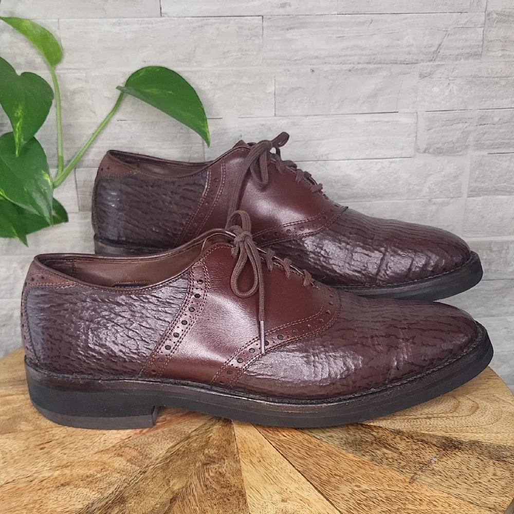 Vintage Allen Edmonds Polo Sharkskin And Brown Aniline Calf Saddle Shoe Size 10B